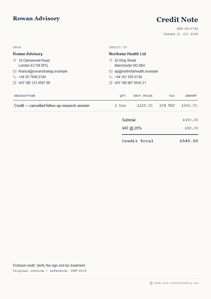 Finished fictional consultant correction credit note preview